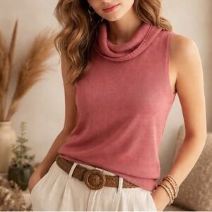 Josephine Chaus Womens Cowl Neck Sleeveless Knit Sweater Top Rose Pink Small